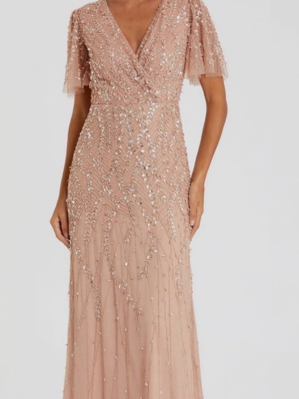 Mac Duggal Beaded V-Neck Evening Gown - Blush Pink